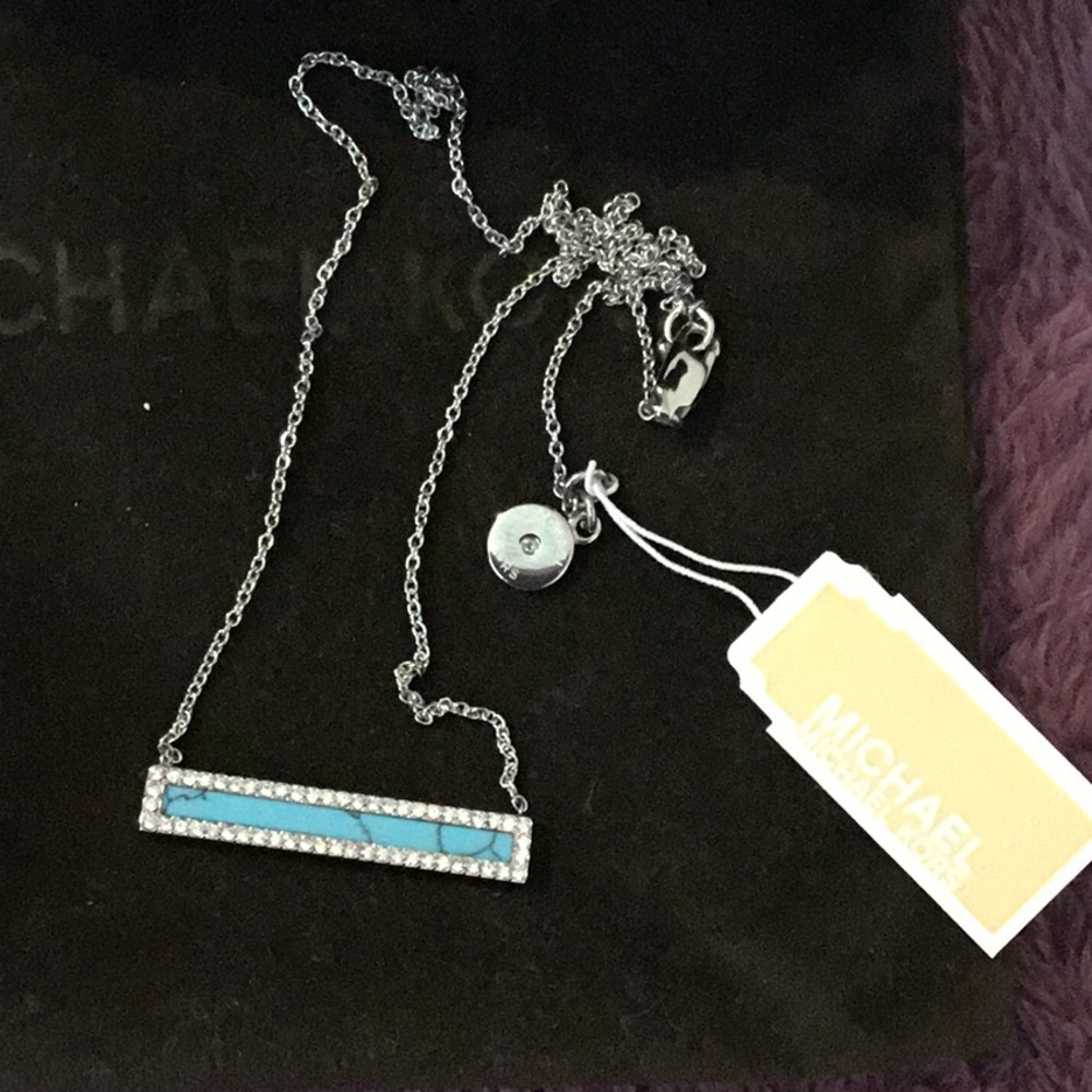 NWT Michael Kors Semi Precious Turquoise Stone & Crystal Necklace-16”-18” & P/WB